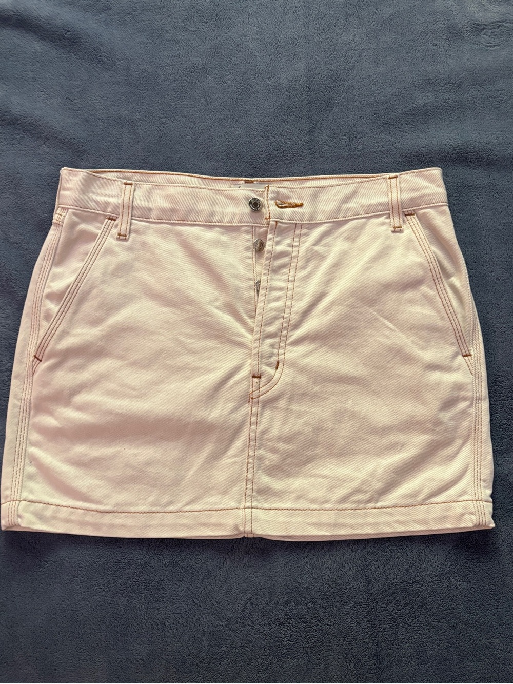 Etica Cream Mini Skirt With Brown Stitching
